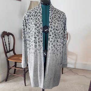 Bobeau Animal Print Open Front Sweater